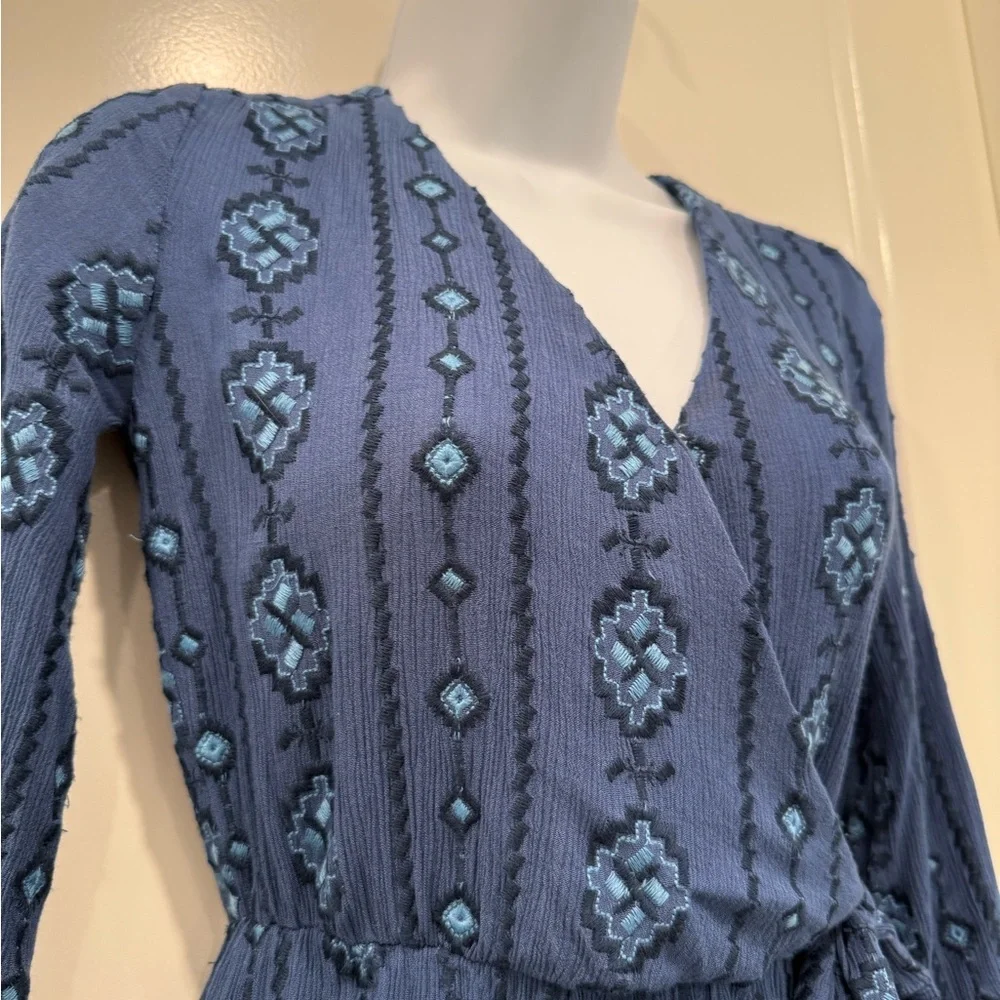 Blue Patterned Wrap Romper - Picture 3 of 8